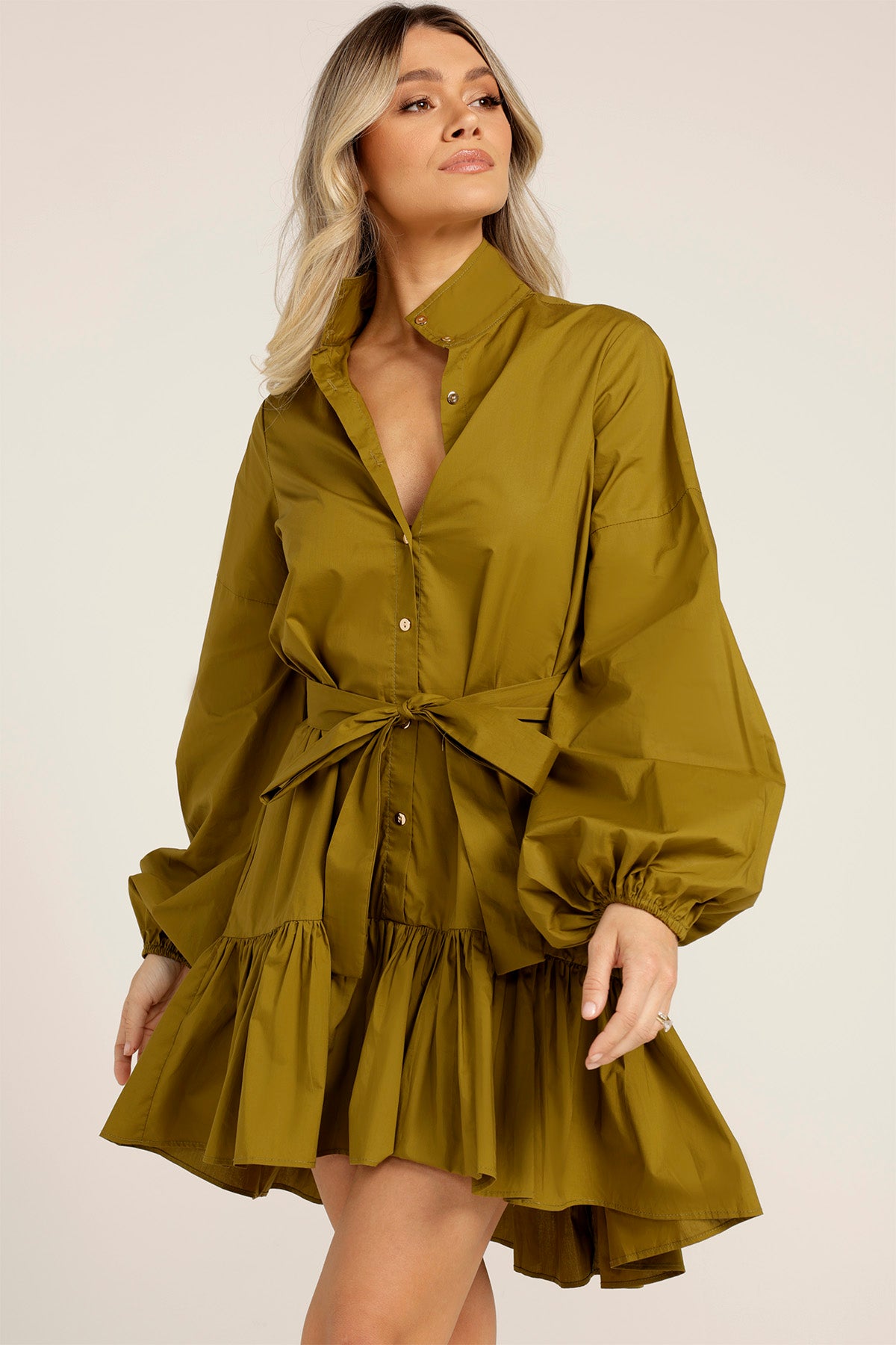 Ruffle Mini Dress Army Green