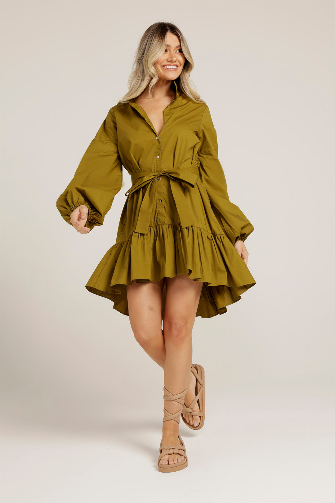 Ruffle Mini Dress - Army Green